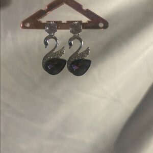 Elegant Silver and Purple Swan Earrings